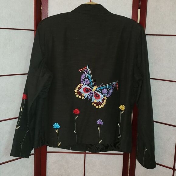 Draper's & Damon's Colorful Butterfly Stitch Black Button Up Jacket - Picture 7 of 8